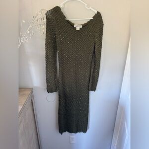 Vintage Chetta B Textured Long Sleeve Dress. Size M. Olive Green. EUC